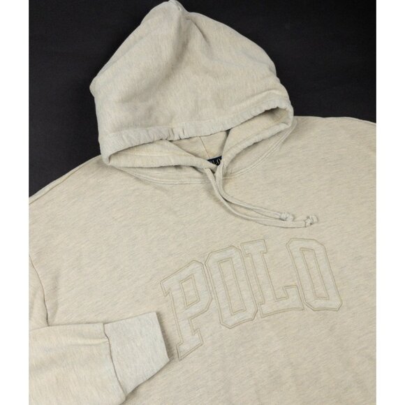Polo Ralph Lauren Logo Hoodie Men's XL The Big Fit Beige Over-Dyed Fleece - Picture 1 of 14